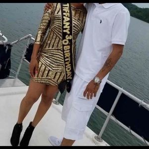 Gold and black sequence dress